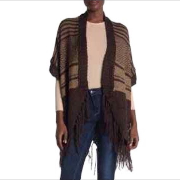 Vertigo All Over Print Fringe Kimono Cardigan in Java Taffy Brown Medium New - Picture 2 of 8